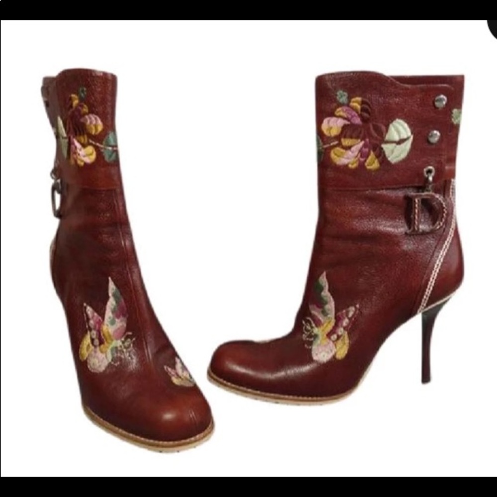 Christian Dior tapestry brown butterfly boots